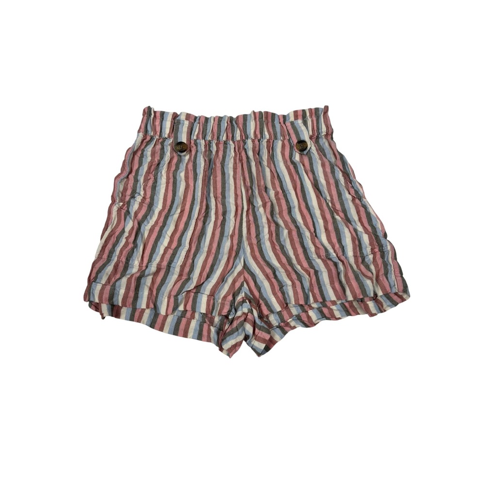 American Eagle Paperbag Shorts Small Pink Blue Striped High Rise Boho Summer